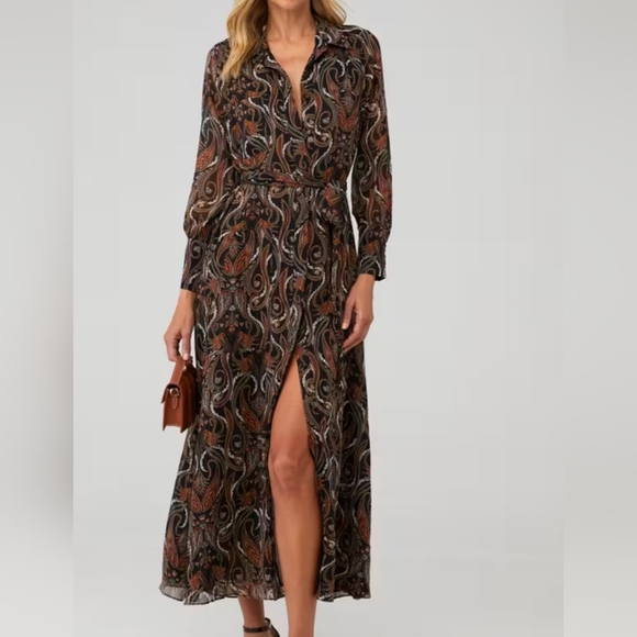 MISA Los Angeles Maxi Belted Button Down‎ Ines Dress Spartina Paisley w/ Pockets - Picture 1 of 15